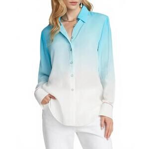 NEW ROBERT GRAHAM gabriella long sleeve button shirt in blue